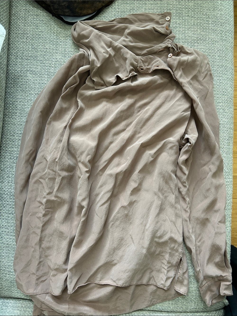 Mock neck Taupe Long-Sleeve silk blouse